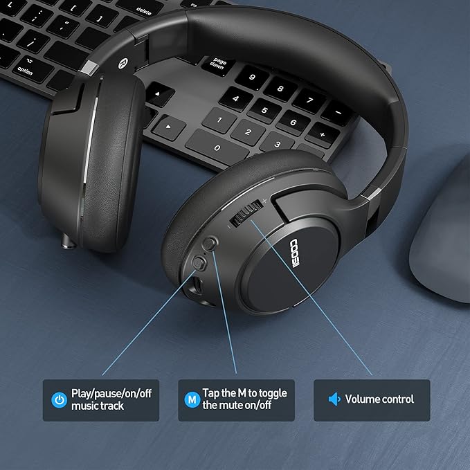COOSII Wireless Bluetooth Headsets with Microphone for Computer, Headphone Foldable Over Ear Soft 40H with Retractable Mic, USB Dongle for PS5 PS4 PC Cellphone Laptop