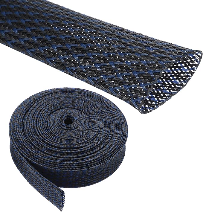 25ft PET Expandable Wire Loom 3/4 Inch, PET Braided Wire Sleeving Cable Management Sleeve Tubing [for Audio Video Home Office Cord Protector]-Black, Blue