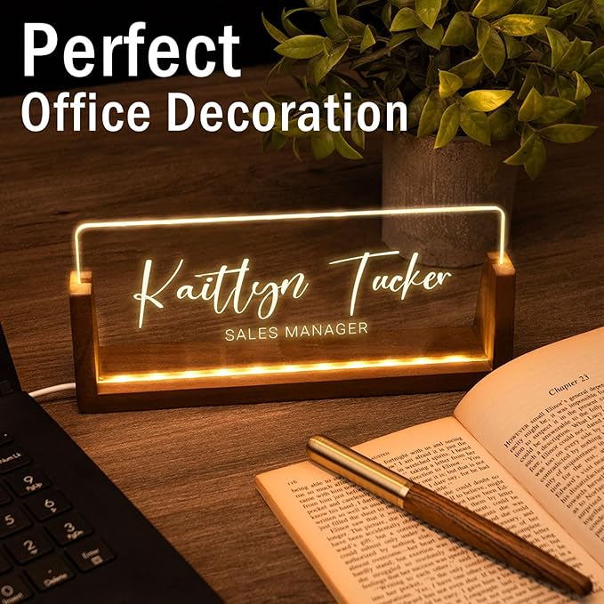 Desk Name Plate Personalized, Custom Office Light Up Name Plate for Desks, Desk Decorations for Women Men Office, Employee Appreciation Gifts for Coworkers (A-Text Only)