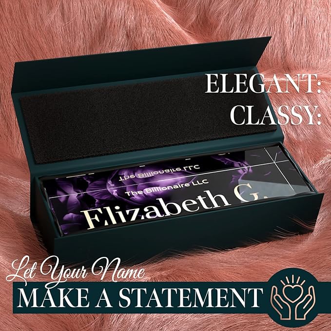 Desk Name Plate Personalized, Custom Name Plates 2½/x8 Inches, Thick Crystal-Clear Acrylic, Gift Box, Office Desk Decor. USA Made by ACRYLUXE (Blossom)