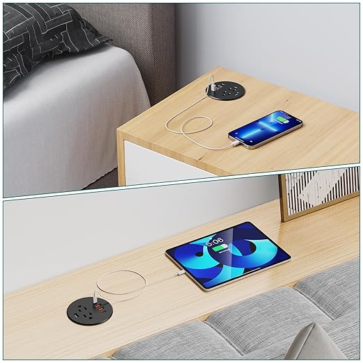 QBA Recessed Power Grommet with USB Data Transfer, Desk Charging Station with USB-C 35W，2 AC Outlets, 3 Inch Flush Mount Power Outlet for Home Office Furniture