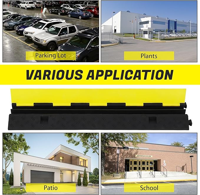 3 Pack 2-Channel 11,000 lbs per Axle Capacity Rubber Cable Protector Ramp – Driveway Wire Cord Guard with Traffic Speed Bump for Indoor and Outdoor Use