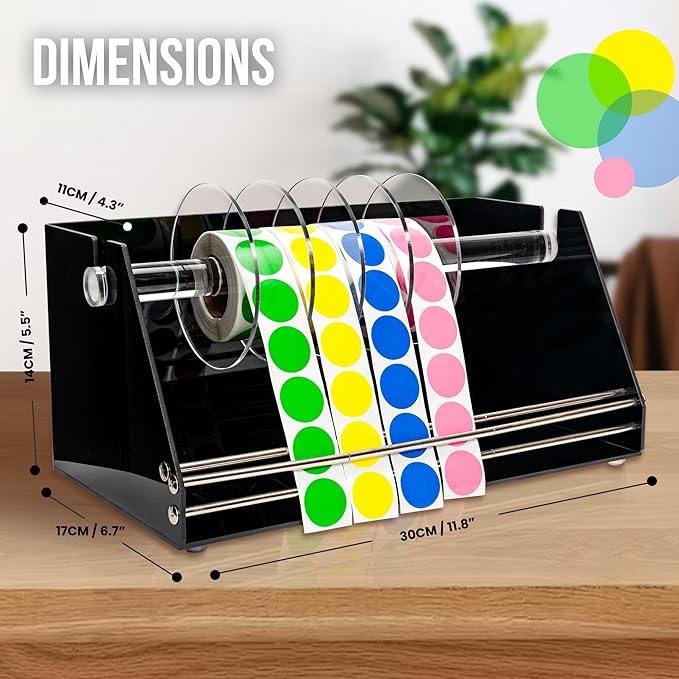 Multi-Use Large Label Dispenser for Rolls of Sticker Labels - 11.8"x6.7"x5.5", Heavy-Duty, Wall-Mountable Acrylic Sticker Roll Dispenser, Anti-Slip (8 Disks)