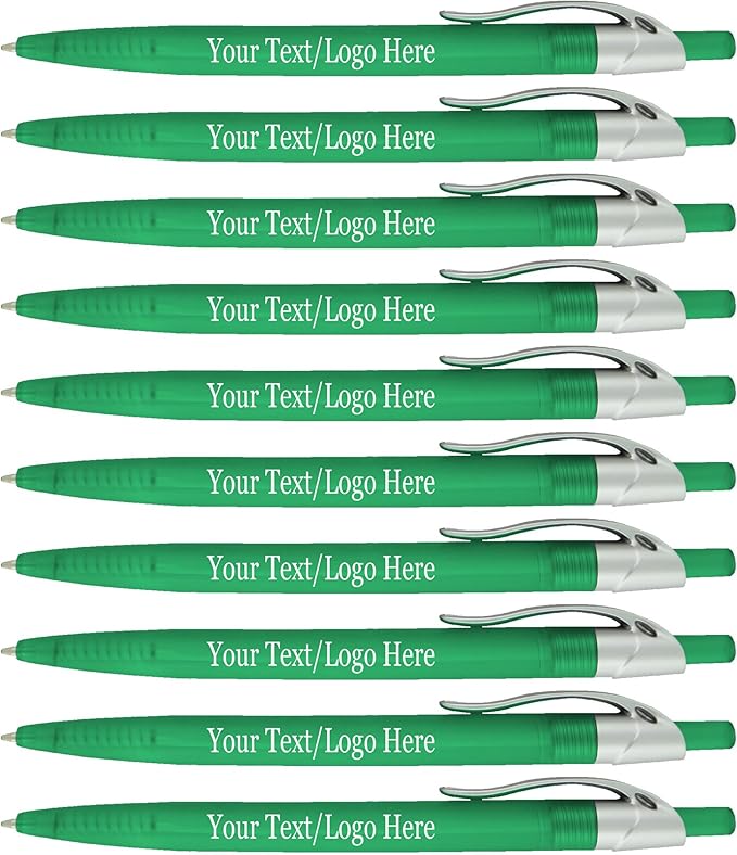 SyPen Personalized Pens With your Custom Logo or Text-500 Pack Bulk-for Businesses, Parties, and Events, Custom Printed Ballpoint Click Pens, Translucent Barrel, Green Pen, Black Ink
