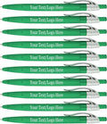 SyPen Personalized Pens With your Custom Logo or Text-500 Pack Bulk-for Businesses, Parties, and Events, Custom Printed Ballpoint Click Pens, Translucent Barrel, Green Pen, Black Ink