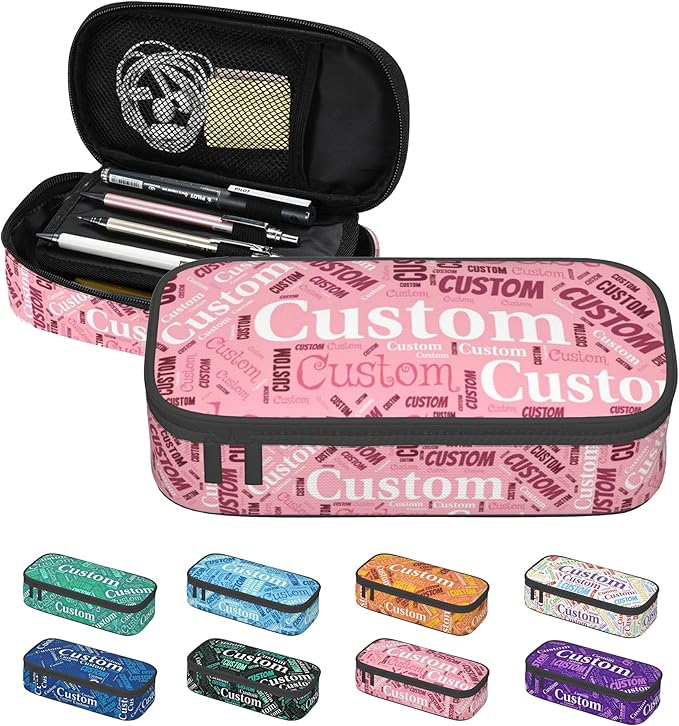 Custom Pencil Case with Name, Personalized Pen Bag Add Your Image Text, Large Storage Students Stationery Pen Box with Zipper Durable Pencil Box for Girls Boys Office School