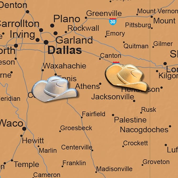Cowboy Hat Push Pins - Silver Cowboy Hat Map Pins for Cork Boards, Maps, or Lapel Use - Designed in USA - Set of 20