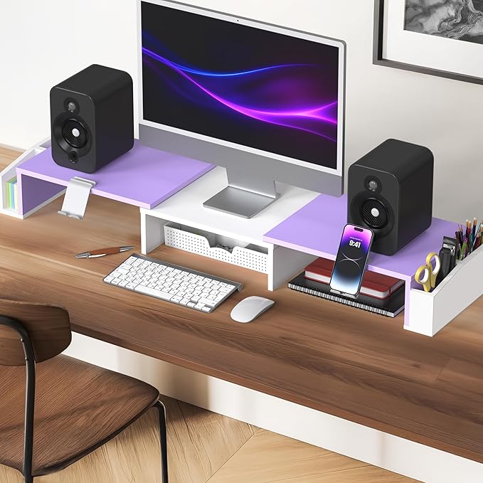Simple Houseware Desk Dual Monitor Stand Riser with Drawer, Purple