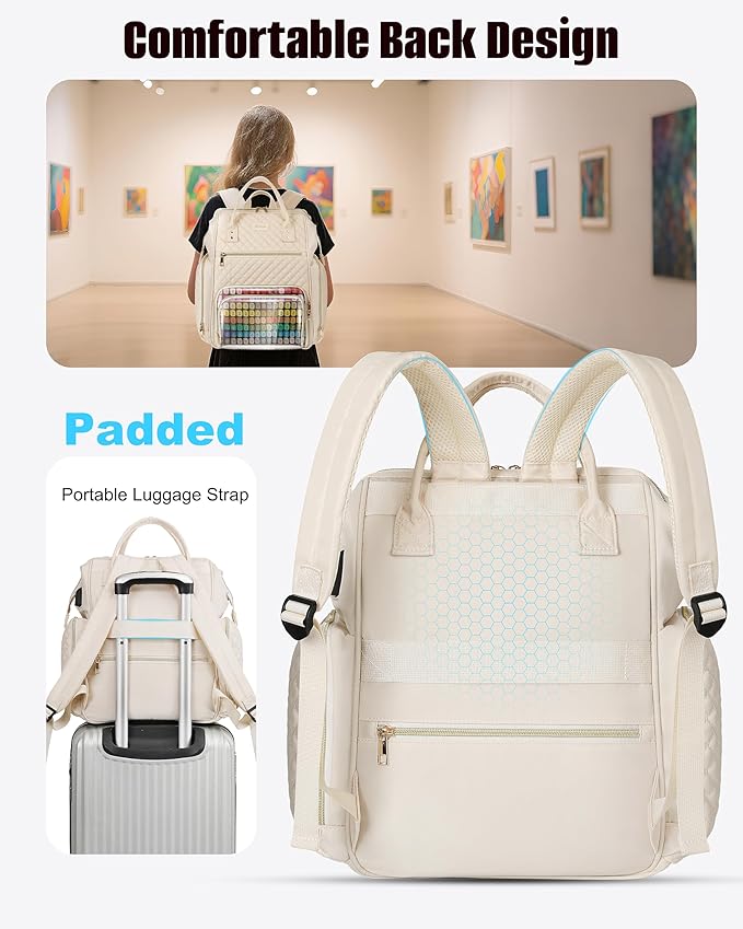 Marker Organizer Case Bag, Large Markers Storage Backpack with USB Port for Artists, Illustrators, Creatives, Pen Travel Holder Case Bag for Art Creativity Craft Supply, Beige