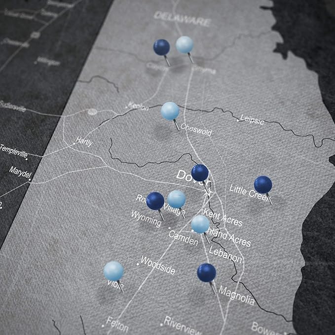 Conquest Maps Push Pin Delaware Map Board - With Push Pins to Mark Delaware Travels - Handmade in Ohio, USA - Design: Modern Slate