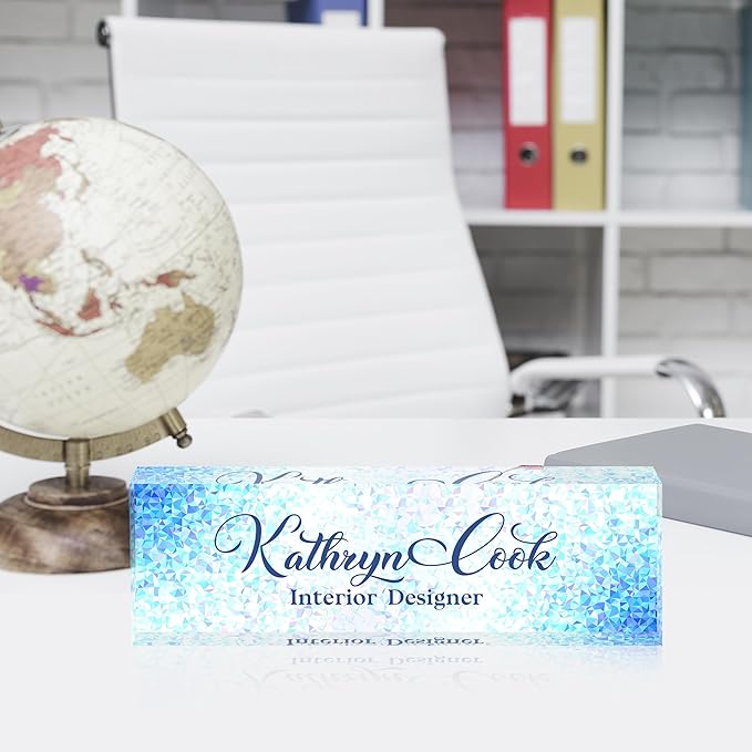 Personalized Desk Name Plate - Blue Diamonds, Office Decor Gift for Teacher, Boss, Employee Appreciation