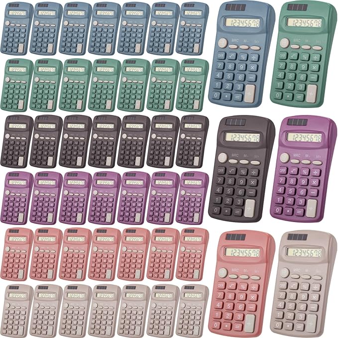 48 Pcs Operation Christmas Pocket Size Solar Calculators Bulk for Classroom Mini Basic Calculator Solar Battery Dual Power 8 Digit Display for Kids Student School Office Accounting Tool