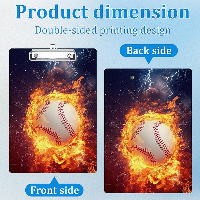 Baseball Clipboard Decorative Clip Board with Metal Clip A4 Standard Size 12.5" X 8.7" for Teacher Students Nurses Office
