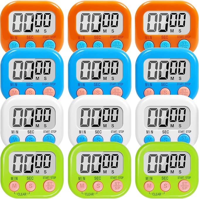 12 Pack Digital timers for Classroom, Magnetic Countdown Kitchen Timers for Cooking, Big Digits Loud Alarm Timer for Teachers, Sports, Study, Gym, Training, Baking