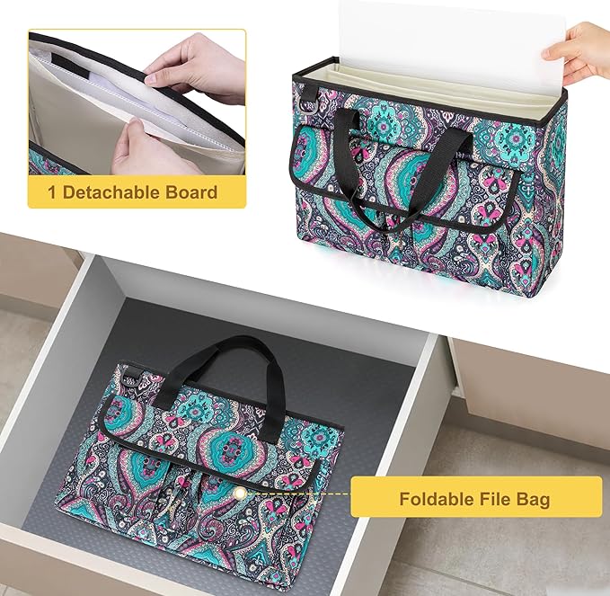 LoDrid Portable File Box with Handle, Foldable Bag for Legal Size File Folder, Separated Storage Laptop Layer (up to 15.6 Inch), Totem, Bag Only(Patent Design)