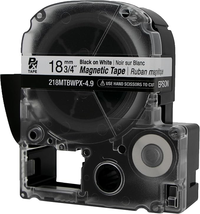 Epson LABELWORKS 218MTBWPX-4.9 Genuine Magnetic Tape Cartridge - Black on White Magnet Label Maker Tape - 3/4" (18MM) Wide, 4.9 ft, White
