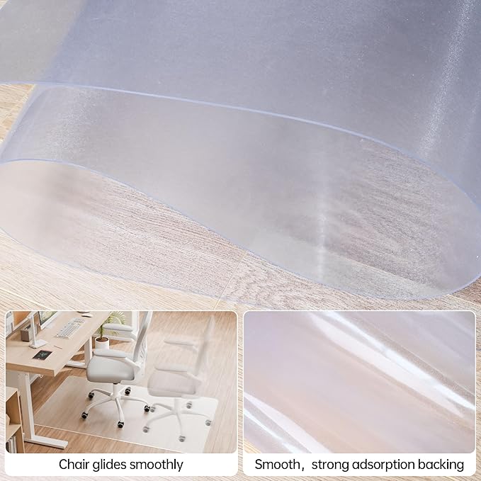 HOMEK Office Chair Mat for Hardwood Floor, 48" x 30" Clear Computer/Desk Chair Mat for Hard Floor, Thicker, Easy Glide, Non-Slip, Protects Hard Surfaces from Scratches, Ideal for Home or Office
