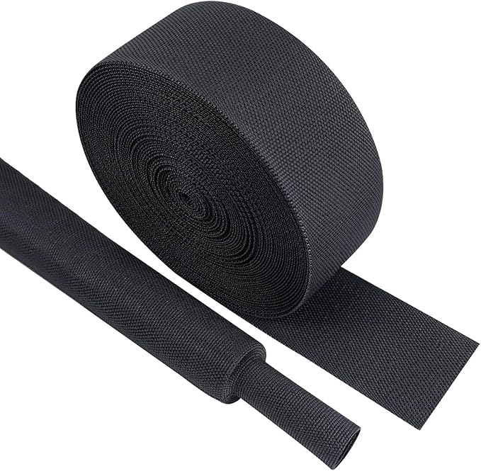 Black 2:1 Ratio Automotive Heat Shrink Braided Sleeving,Wear-Resistant Flat Woven Shrinkable Sleeve Fabric Car Cable Wires Hoses Protection (1-3/8"-66ft)