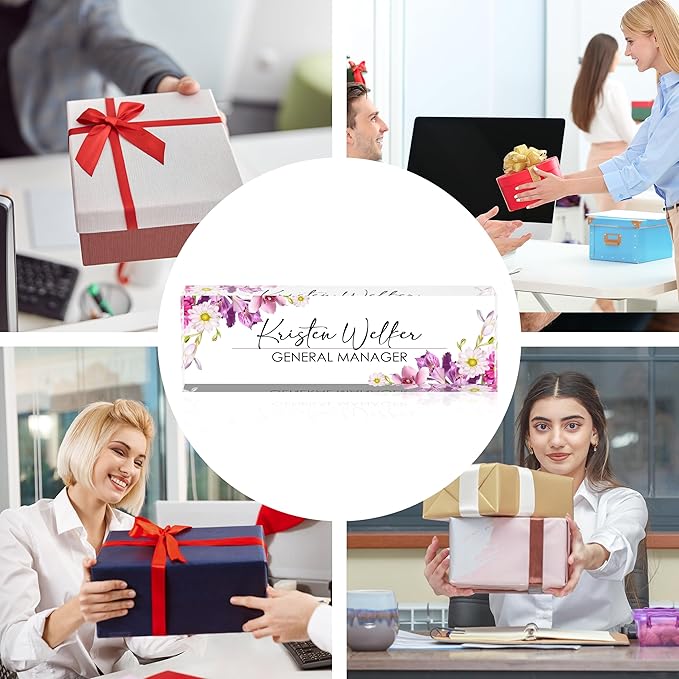 Personalized Name Plates for Office - Gifts for Teacher, Boss, Employee Appreciation - Office Desk Decor (Floral)