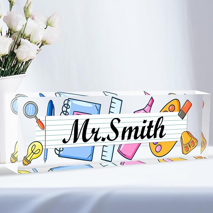 Custom Desk Name Plate Personalized, Acrylic Name Plates for Desk, Office Decor Personalized Gifts for Teacher Coworkers Boss Nurse Learning Tools