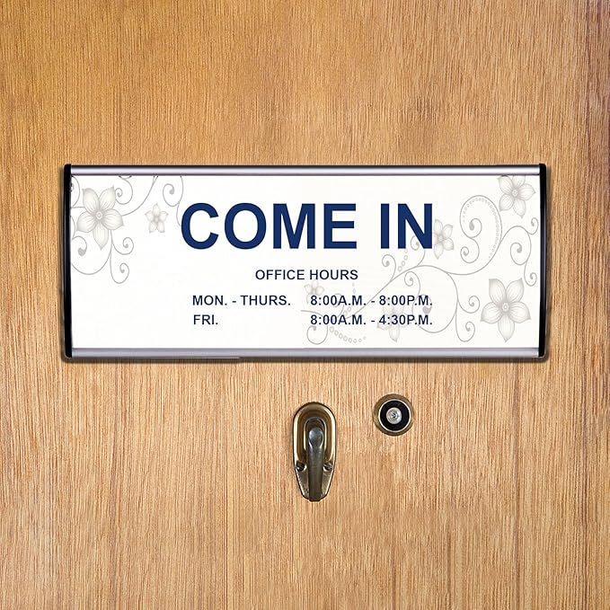 5 Pcs Office Name Plates Holder for Doors, 3 Inches x 8 Inches Curved Wall Mount Door Sign Holder, Silver Aluminum Sign Holder for Office Wall with Plastic Film and Adhesive Tape