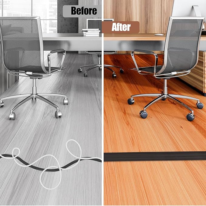 Floor Cord Cover Self Adhesive Cord Hider,3.3FT Cable Management, Extension Strip Protector for Wires, Prevent Cable Trips for Offices, Gyms, Exhibitions Cavity:0.51"(W) x 0.3"(H) Black Wood