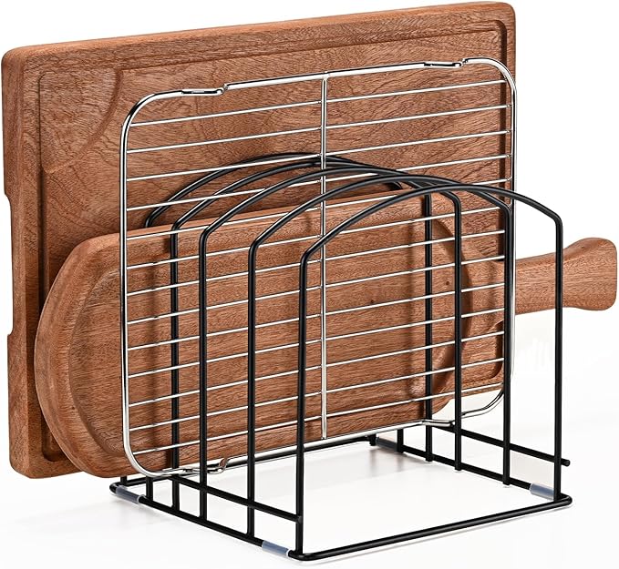 5-Slot (Two Size Slots) Cutting Board Organizer, Bakeware Organizer, and Kitchen Cabinet Organizer for Baking Trays and Cookie Sheets - Black - 1pc