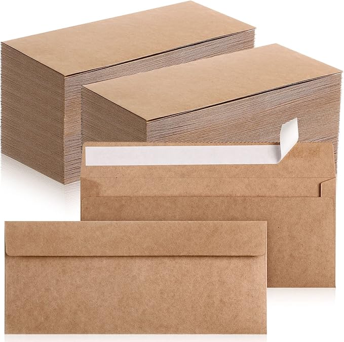 Jutom 500 Pcs Kraft Envelopes Letter Size Bulk #10 Business Strong Sealed 4-1/8 x 9-1/2 in Flap Office Printable Mailing Envelopes Windowless Invisible (Brown)