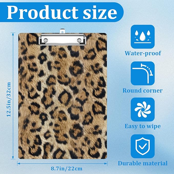 Leopard Print Clipboard Decorative Clip Board with Metal Clip A4 Standard Size 12.5" X 8.7" for Teacher Students Nurses Office