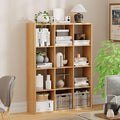 12-Cube Storage Organizer, Wooden Cube Shelf Bookcase with Reinforced Thick Shelves, Heavy-Duty 36.93" L x 9.37" W x 48.82" H, for Living Room Bedroom Home Office, Natural-Oak