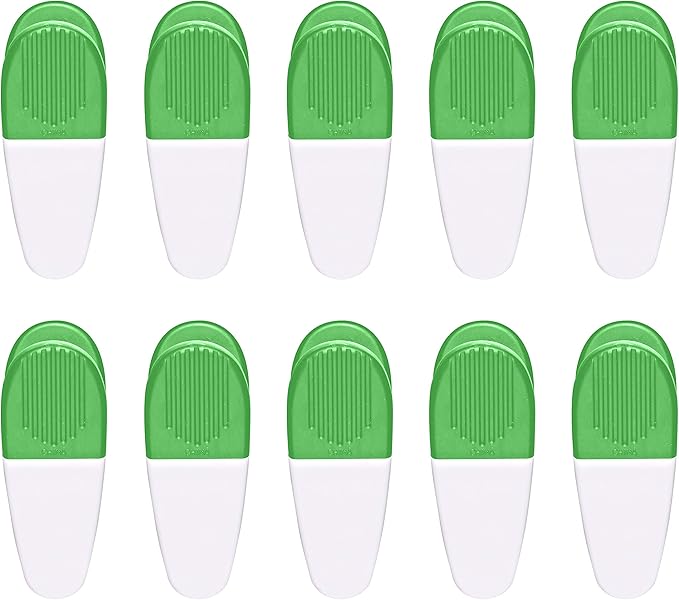 10 Magnetic Memo Holders Set - Large Clip, Plastic - White Green