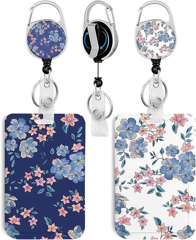 2 Pack Flower ID Badge Holder with Heavy Duty Retractable Reel Keychain for WomenStudents,Teachers, Nurses, Office Use 6