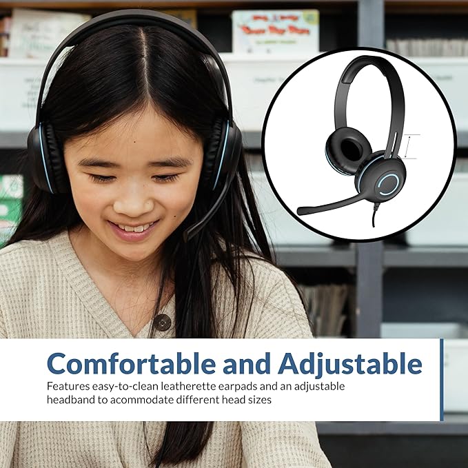 Cyber Acoustics 3.5mm Stereo Headset (AC-5002) – Durable, Crisp, and Clear Communication in Classrooms and at Home - (20 Pack with Adapter)