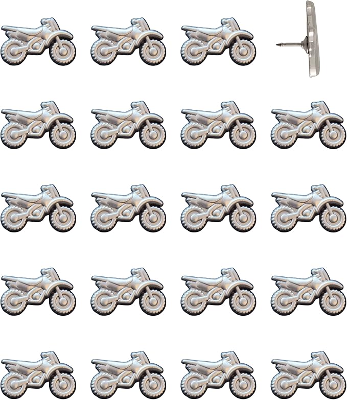Dirt Bike Push Pins - Silver Dirt Bike Map Pins for Cork Boards, Maps, or Lapel Use - Designed in USA - Set of 20