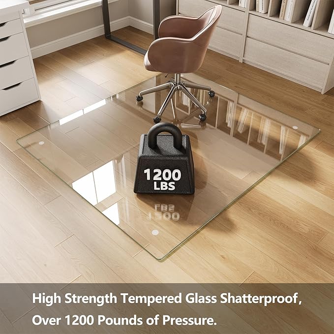 Koonmi Chair Mat for Carpet, Tempered Glass 42"x48" Office Chair Mat, Glass Floor Mat Protector with Rounded and Polished Edges,Ideal for Hardwood Floor, Carpet, Office, Desk, Rolling Chair