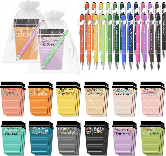 36 Sets Employee Appreciation Gifts Bulk Coffee Cup Sticky Notes with Inspirational Pens, Funny Notepads Motivational Ballpoint Pen Christmas Gifts for Coworker Teacher Nurse Office Supplies