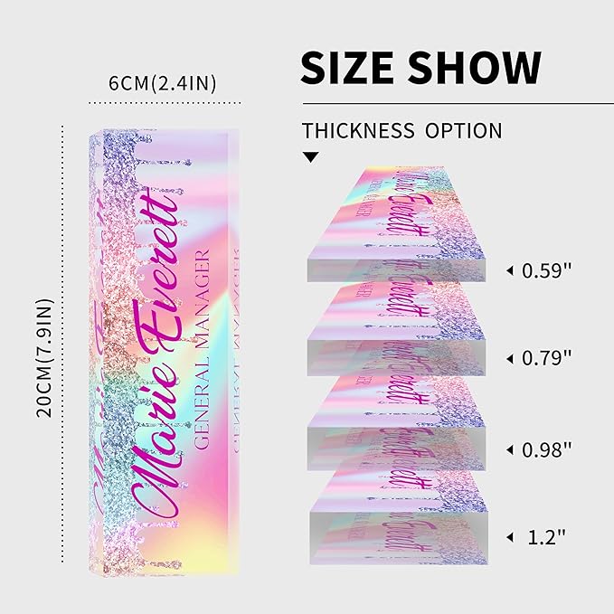 Personalized Name Plate for Desk, Custom Desk Name Plate, Acrylic Name Plate Office Desk Accessories, Personalized Office Gifts for Coworkers Teachers, Employee Appreciation Gifts (B-Colored Crystal)