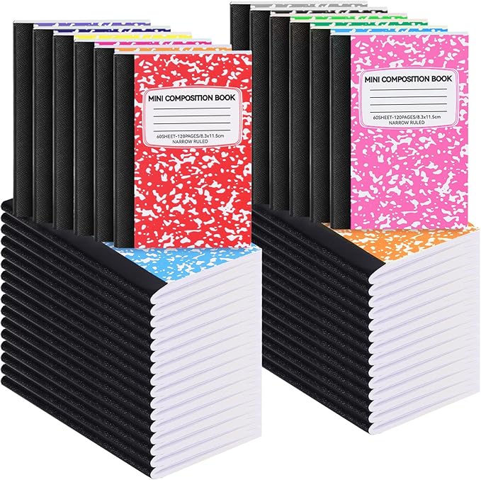 UZLU 72 Pack Mini Composition Notebooks Bulk College Ruled Half Composition Notebook Narrow Ruled Small Pocket Marble Journal 12 Color 4.5" x 3.25"-60 Sheets for Students Office School Supplies