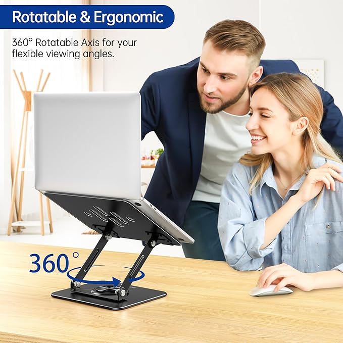 BESIGN LS11 Laptop Stand with 360° Rotating Base, Ergonomic Adjustable Notebook Holder, Riser Holder Computer Stand Compatible with Air, Pro, Dell, HP, Lenovo More 10-14" Laptops (Black)