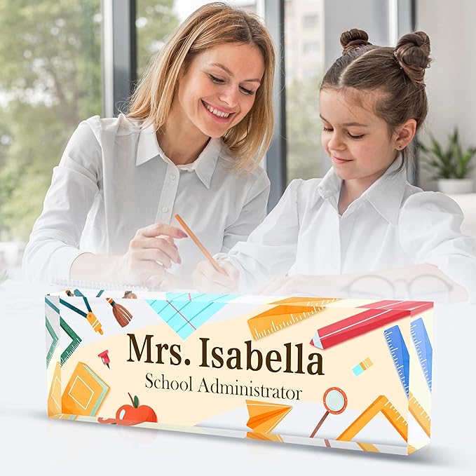 Personalized Name Plate for Desk Custom Acrylic Desk Name Plate Custom Employee Appreciation Gifts Office Gifts for Women, Men, Boss, Coworkers, Teacher, Nurse (Teacher)