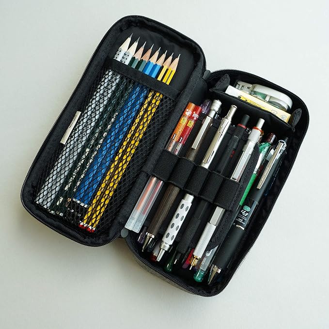 LOONLOON 660 Rainey Pencil Case (Navy) – Large Capacity Multi-Compartment Design with Divider Panel for School College and Office