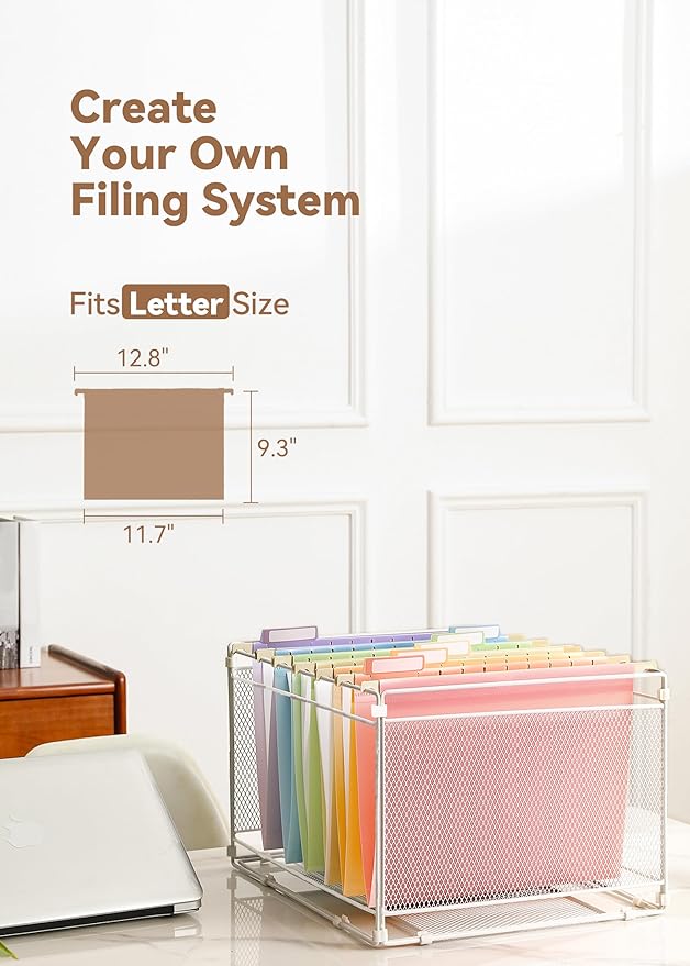 Plastic Hanging File Folders Letter Size, 12 Pack Pastel Hanging Folders, with Insertable 1/5-Cut Tabs for Filing Cabinets