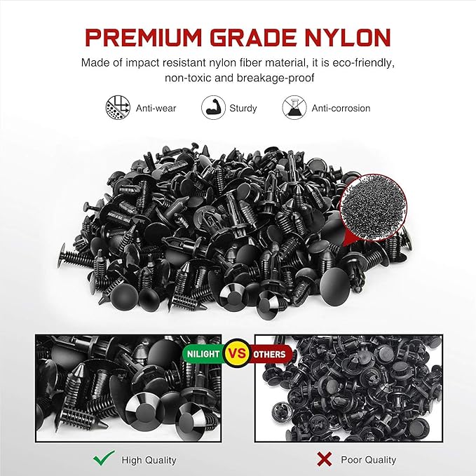 Nilight 480pcs Car Retainer Clips & Fastener Remover with 12 Most Popular Sizes Auto Push Pin Rivets Set -Door Trim Panel Clips for Toyota GM Ford Honda Acura Chrysler