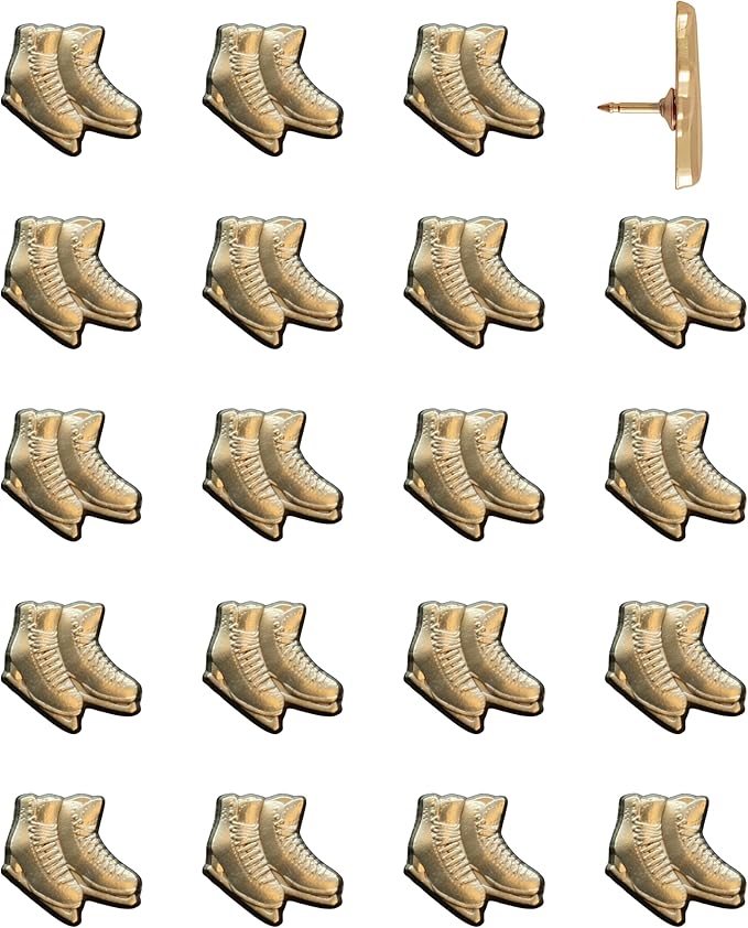 Ice Skates Push Pins - Gold Ice Skates Map Pins for Cork Boards, Maps, or Lapel Use - Designed in USA - Set of 20