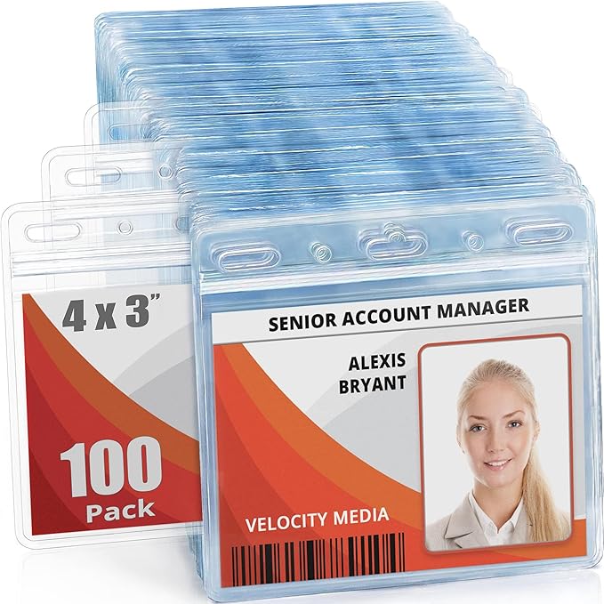 Mifflin-USA Card Protector (Clear, 4x3 Inches, 100 Pack), Waterproof and Resealable Horizontal Plastic ID Name Badge Holders