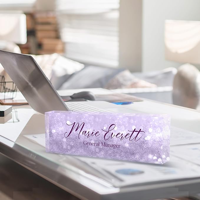 Custom Name Plate for Desk | Personalized Desk Name Plate | Personalized Boss Employee Appreciation Gifts | Acrylic Name Plate Office Desk Accessories (A-Purple Quartz)