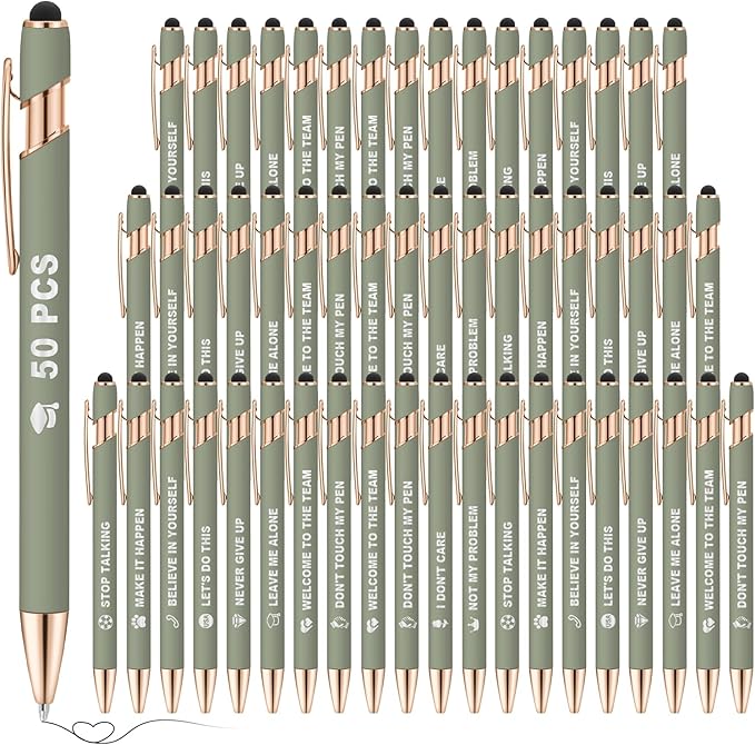 50 Pack Personalized Custom Pens with Stylus Bulk Ballpoint Pens Engraved with Logo Text Name for College Business Promotion Graduate Wedding Birthday Christmas (MLDGreen)