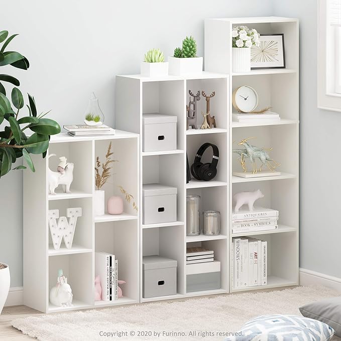 Furinno LUDER Book Shelf, 5-Cube Bookshelf, Reversible Bookcase, 9.4 x 19.5 x 31.5, for Living Room, Bedroom, Home Office, White