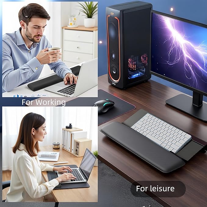 Computer Keyboard Wrist Rest Bracket, Memory Foam Keyboard Wrist Rest Set, Non-Slip Silicone Base, pergonomic and Convenient Typing, ain Relief,Suitable for Office, Work, Gaming (Acrylic)