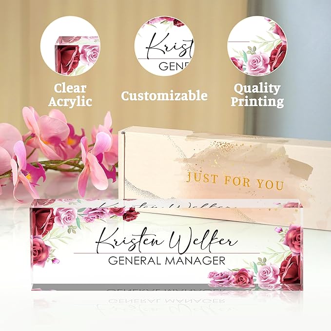 Personalized Name Plates for Office - Gifts for Teacher, Boss, Employee Appreciation - Office Desk Decor (Rosy)